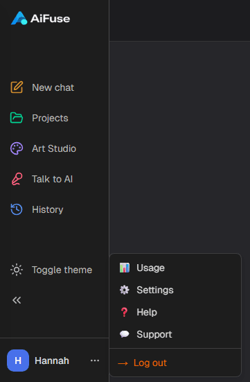 AiFuse Workspace sidebar