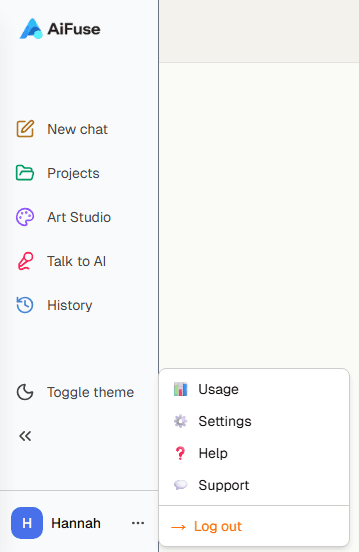 AiFuse Workspace sidebar