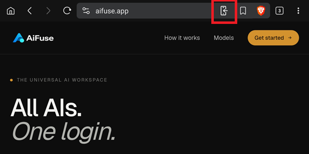 A tablet address bar with the install icon ringed