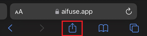 The Safari toolbar on iPhone with the Share button ringed