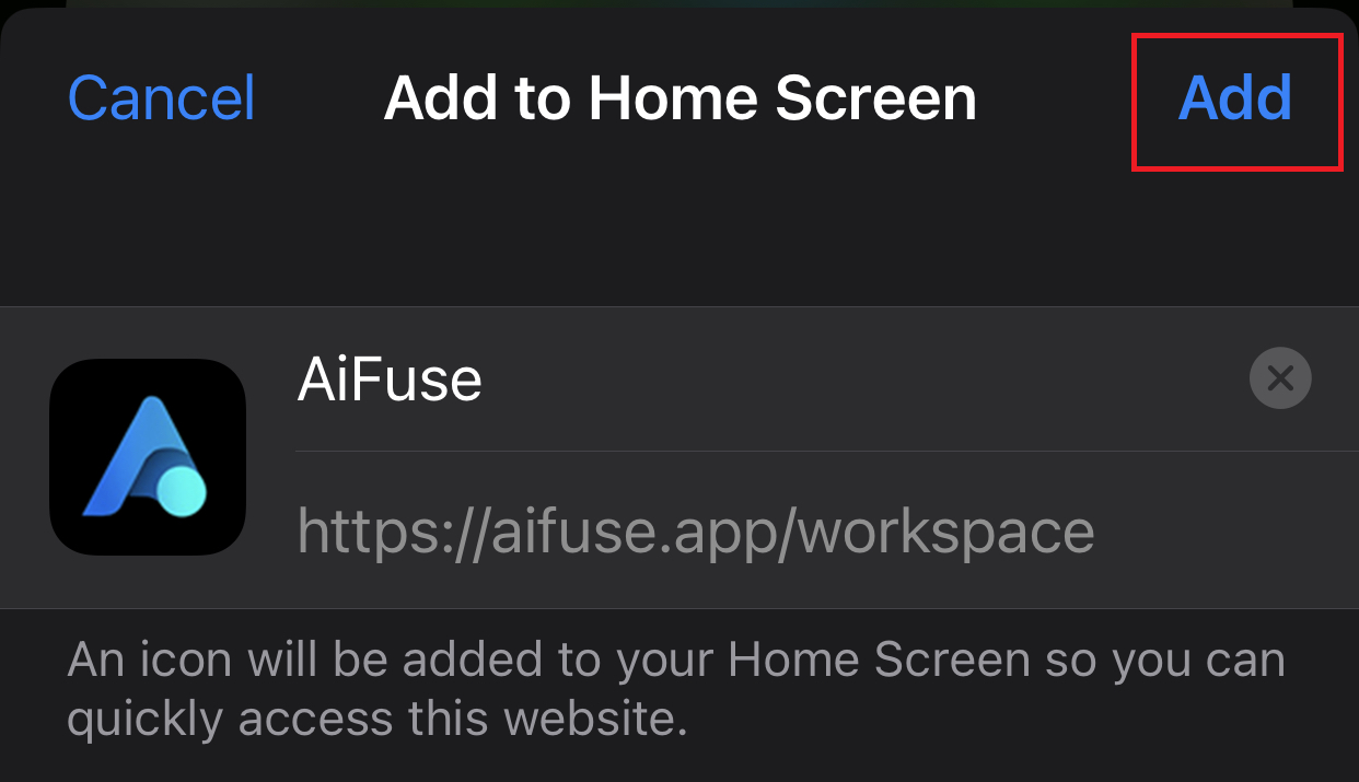 The Add to Home Screen confirmation with the Add button ringed